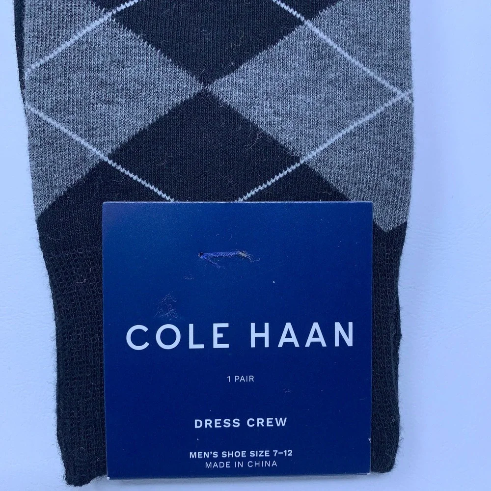 Cole Haan Mens 10-13 Multicolor Argyle Stripe Dot 3 Pair Lot Dress Crew Socks